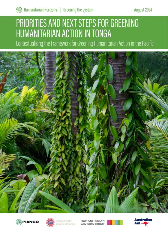 Cover of “Priorities and Next Steps for Greening Humanitarian Action in Tonga”