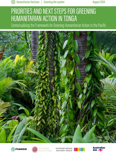 Cover of “Priorities and Next Steps for Greening Humanitarian Action in Tonga”