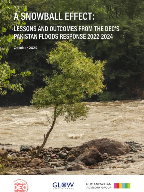 Cover of “A Snowball Effect: Lessons and Outcomes from the DEC's Pakistan Floods Response 2022–2024”